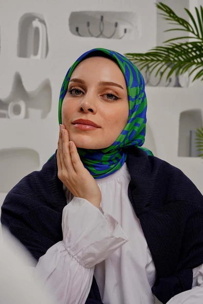 Afvente Yaprak Desen Yeşil Soft Pamuk Eşarp - 2