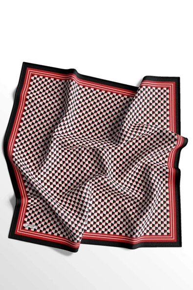 Afvente Geometrik Desen Kırmızı Soft Pamuk Eşarp - 3