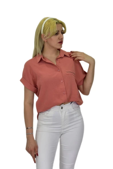 Kadın Ayrobin Kısa Kol Gömlek BGL-ST03695 - Resim 6