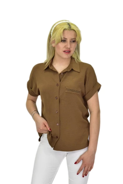 Kadın Ayrobin Kısa Kol Gömlek BGL-ST03695 - Resim 5
