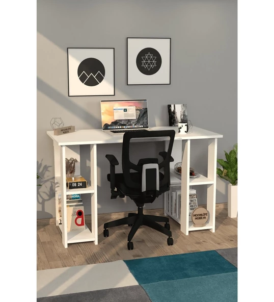 Moonlife Hipo Kitaplıklı Çalışma Masası Beyaz - 3