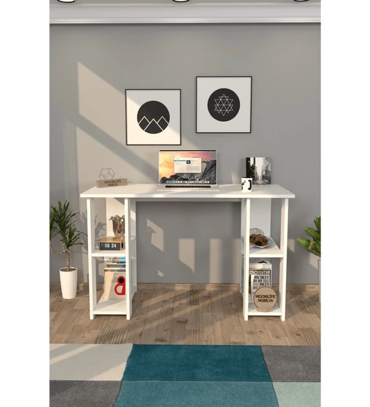 Moonlife Hipo Kitaplıklı Çalışma Masası Beyaz - 2