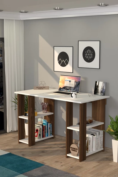 Moonlife Hipo Kitaplıklı Çalışma Masası Ceviz - 4