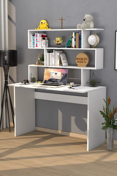 Moonlife Kaya Kitaplıklı Çalışma Masası Beyaz - 2