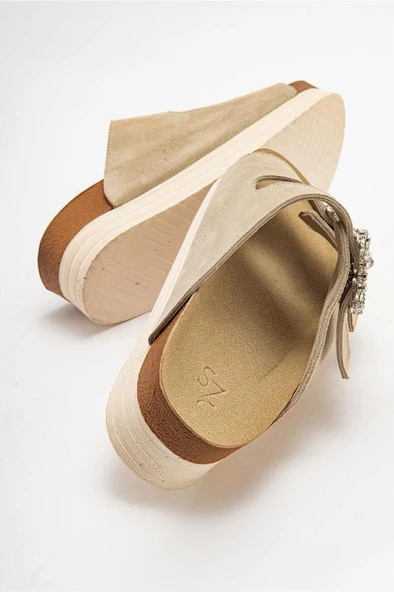 Canisa Kadın Deri Terlik Bej Süet - 6