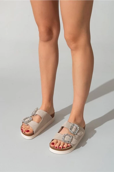 Canisa Kadın Deri Terlik Bej Süet - 2