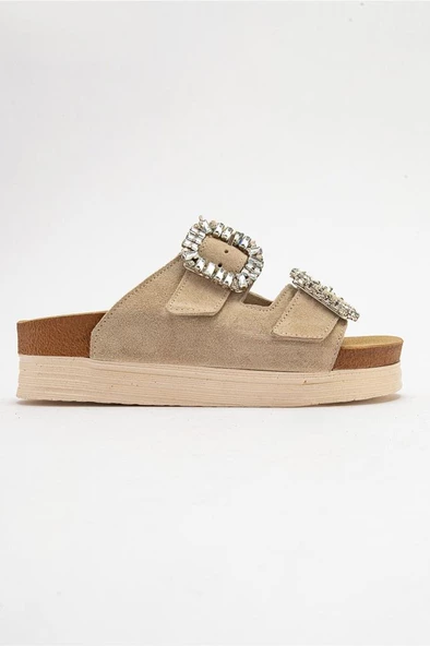 Canisa Kadın Deri Terlik Bej Süet - 4