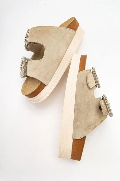 Canisa Kadın Deri Terlik Bej Süet - 8