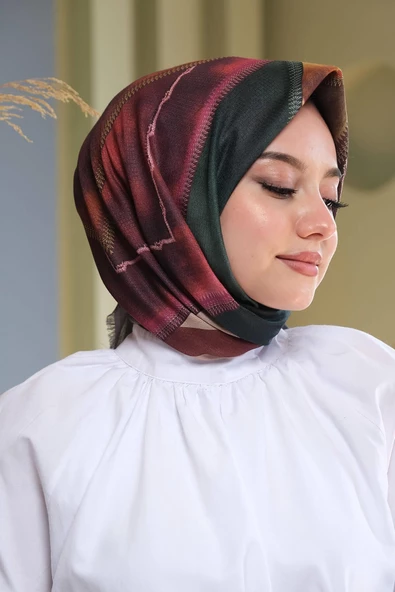 Afvente Soyut Desen Bordo Pamuk Eşarp - Resim 3