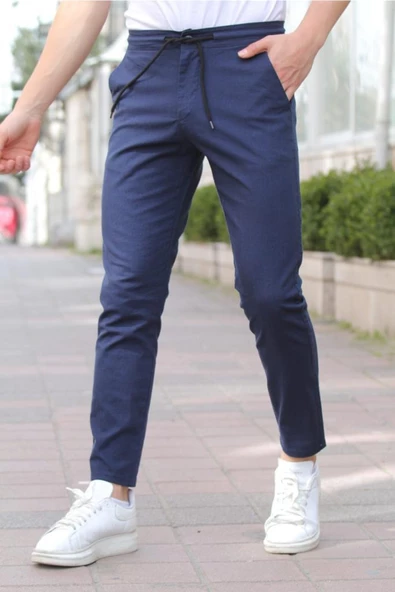 Siyah Erkek Eganis Ipli Jogger Düğmeli Kumaş Pantolon - 6