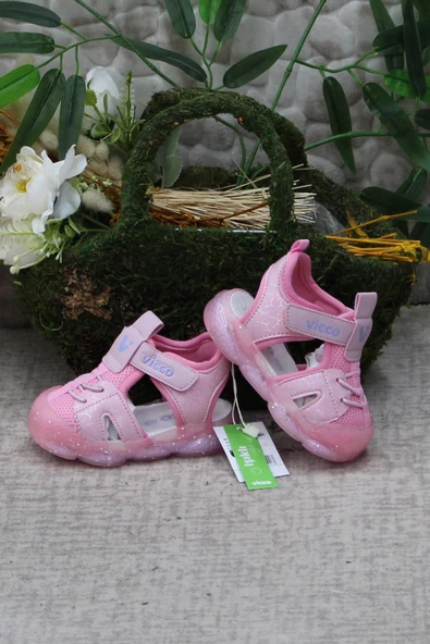 Vicco 321.B24Y.211 Monrovia Pembe Rahat Esnek Işıklı Kız Çocuk Sandalet - Resim 3