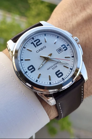 Casio CSISTE52 Kasası Gümüş Kordonu Kahverengi Renk 5 ATM Hediye Paketli Erkek Kol Saati - Resim 2