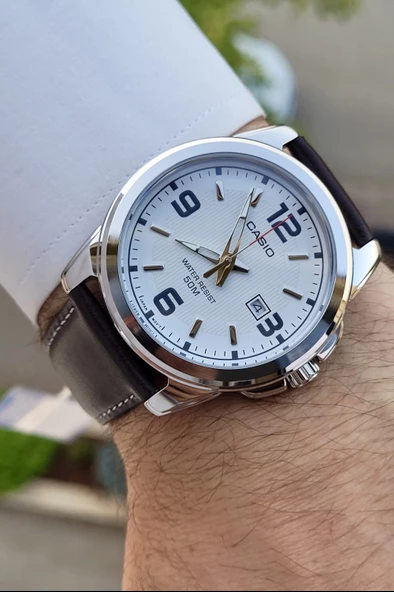 Casio CSISTE52 Kasası Gümüş Kordonu Kahverengi Renk 5 ATM Hediye Paketli Erkek Kol Saati - Resim 3