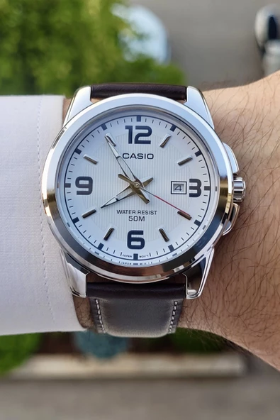 Casio CSISTE52 Kasası Gümüş Kordonu Kahverengi Renk 5 ATM Hediye Paketli Erkek Kol Saati - Resim 4