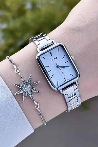 Casio CSISTE75 Kadranı Beyaz Kordonu Gümüş Renk Hediye Paketli Kadın Kol Saati - Resim 4