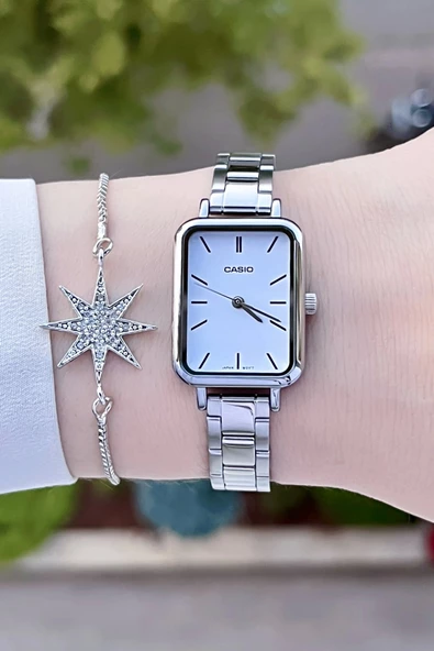 Casio CSISTE75 Kadranı Beyaz Kordonu Gümüş Renk Hediye Paketli Kadın Kol Saati - Resim 2