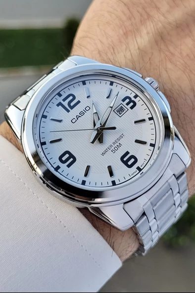 Casio CSISTE51 Kadranı Beyaz Korodnu Gümüş Renk Hediye Paketli Erkek Kol Saati - Resim 4