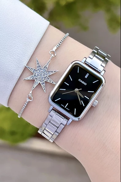 Casio CSISTE72 Kadranı Siyah Kordonu Gümüş Renk Hediye Paketli Kadın Kol Saati - Resim 3