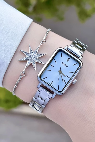 Casio CSISTE73 Kadranı Mavi Kordonu Gümüş Renk Hediye Paketli Kadın Kol Saati - Resim 3