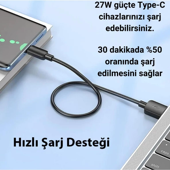Coofbe Super Şarj 0.25cm 27W Type-C Şarj Kablosu Kısa Powerbank Kablosu Ultra Hızlı Şarj Kablosu - 2