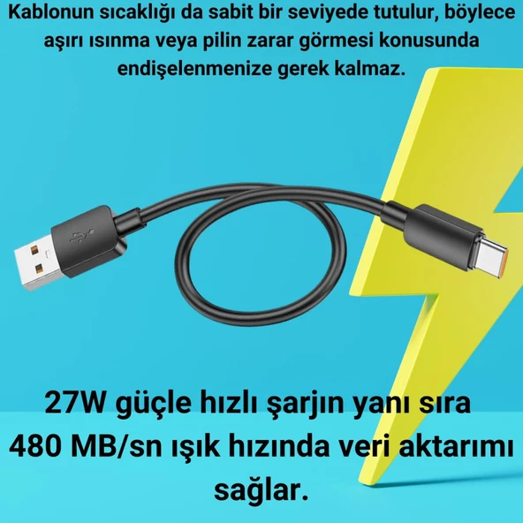 Coofbe Super Şarj 0.25cm 27W Type-C Şarj Kablosu Kısa Powerbank Kablosu Ultra Hızlı Şarj Kablosu - 4