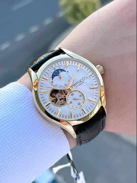 Ferucci Otomatik Ay/Güneş Kadran Özellikli 30 Mt Suya Dayanıklı Erkek Kol Saati EFC.03343.06 - Resim 6