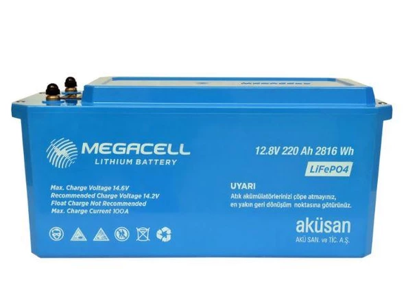 Megacell LiFePO4 ABS 12.8 V 220 Ah Lityum Demir Fosfat Akü