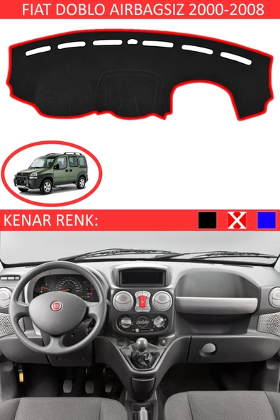 GUERRINO Torpido Koruma Halısı Siyah Kenar Renk Kırmızı Fiat Doblo Airbagsiz 2000-2008 ile Uyumlu