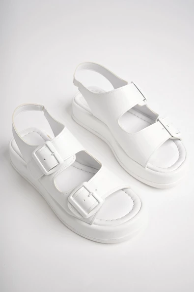 Muggo JASMİNE Garantili Dolgu Topuklu Çift Bantlı Toka Detaylı Lastikli Kadın Sandalet - 7