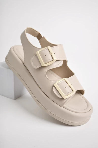 Muggo JASMİNE Garantili Dolgu Topuklu Çift Bantlı Toka Detaylı Lastikli Kadın Sandalet - 2