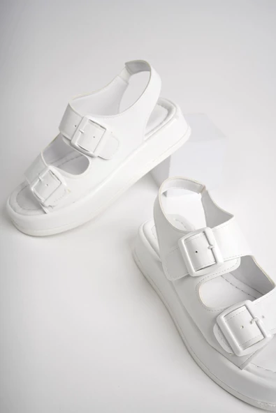 Muggo JASMİNE Garantili Dolgu Topuklu Çift Bantlı Toka Detaylı Lastikli Kadın Sandalet - 9