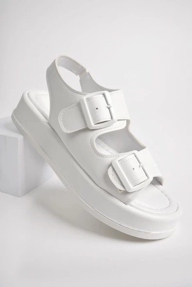 Muggo JASMİNE Garantili Dolgu Topuklu Çift Bantlı Toka Detaylı Lastikli Kadın Sandalet - 8