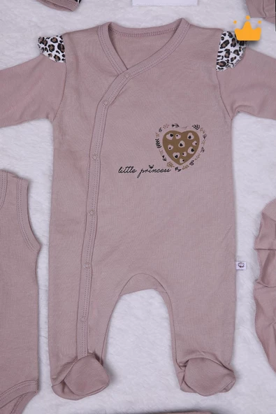 Babyhola Leopar Desen Kız Bebek Yenidoğan 8'li Tulum Seti 0-3 Ay Hediyelik Hastane Çıkışı 5016 - 3
