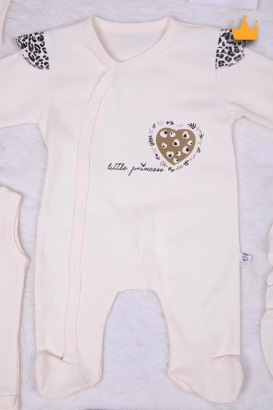 Babyhola Leopar Desen Kız Bebek Yenidoğan 8'li Tulum Seti 0-3 Ay Hediyelik Hastane Çıkışı 5016 - 4