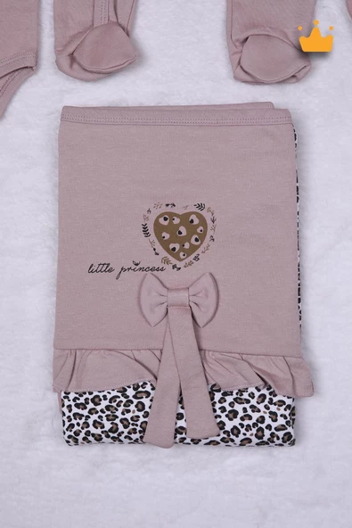 Babyhola Leopar Desen Kız Bebek Yenidoğan 8'li Tulum Seti 0-3 Ay Hediyelik Hastane Çıkışı 5016 - 7