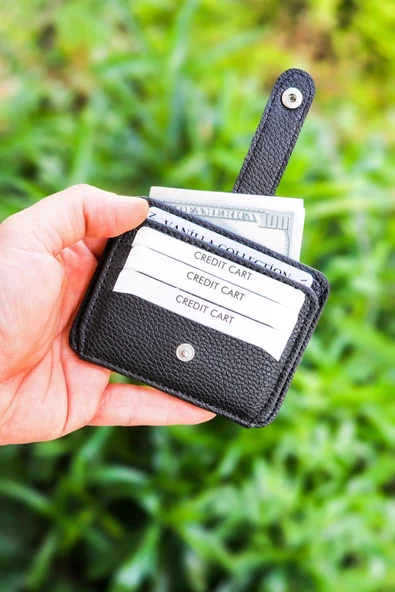Unisex Vegan Deri Kartlık Minimal Çıt Çıtlı Model 9 Kart -1 Kimlik ve 1 Kâğıt Para Bölmeli - 5