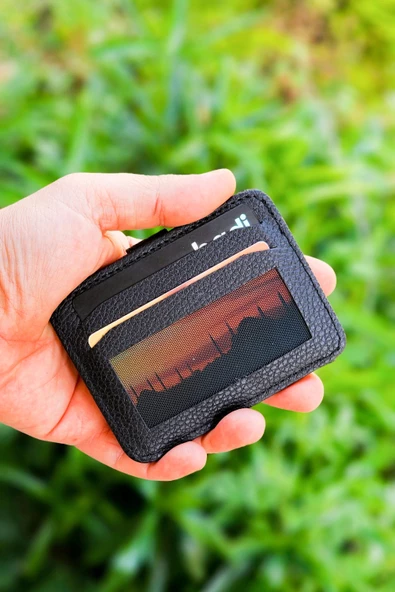 Unisex Vegan Deri Kartlık Minimal Çıt Çıtlı Model 9 Kart -1 Kimlik ve 1 Kâğıt Para Bölmeli - 7