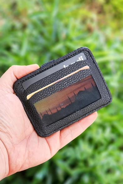 Unisex Vegan Deri Kartlık Minimal Çıt Çıtlı Model 9 Kart -1 Kimlik ve 1 Kâğıt Para Bölmeli - 4