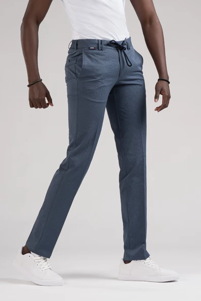 Ecer Slimfit Beli Yarım Lastikli Ve İplikli Gofre Kumaş Yazlık Jogger Pantolon - 7