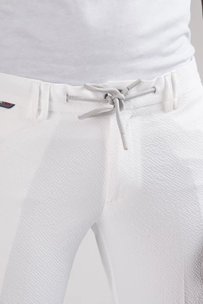 Ecer Slimfit Beli Yarım Lastikli Ve İplikli Gofre Kumaş Yazlık Jogger Pantolon - 6