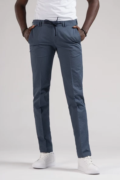 Ecer Slimfit Beli Yarım Lastikli Ve İplikli Gofre Kumaş Yazlık Jogger Pantolon - 12