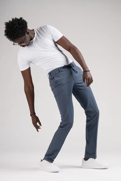 Ecer Slimfit Beli Yarım Lastikli Ve İplikli Gofre Kumaş Yazlık Jogger Pantolon - 9