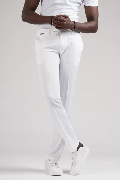 Ecer Slimfit Beli Yarım Lastikli Ve İplikli Gofre Kumaş Yazlık Jogger Pantolon - 2