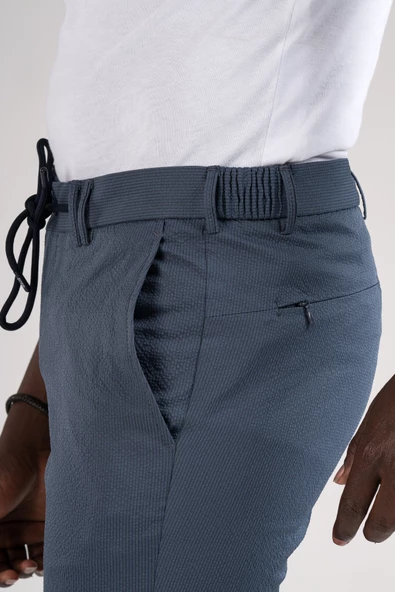 Ecer Slimfit Beli Yarım Lastikli Ve İplikli Gofre Kumaş Yazlık Jogger Pantolon - 11