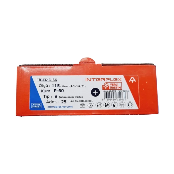 INTERFLEX V115 60 Kum Fiber Disk Zımpara | Hızlı ve Etkili Zımparalama Deneyimi | 10 ADET