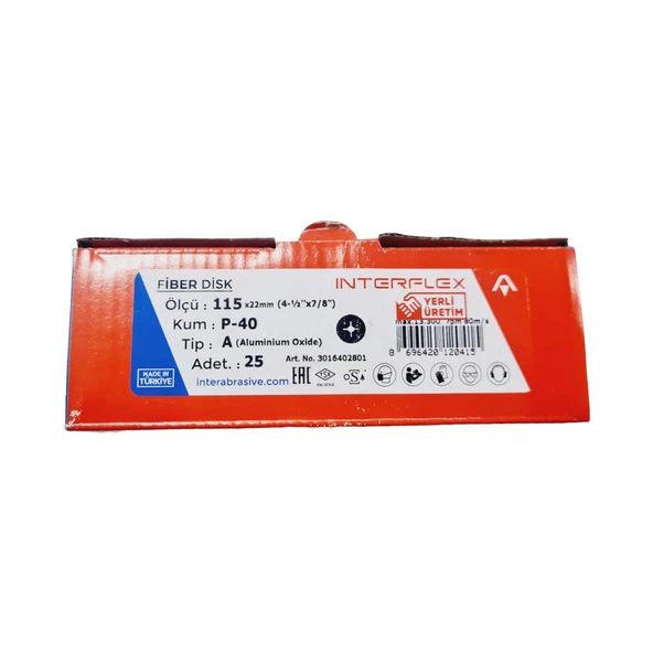 INTERFLEX V115 40 Kum Fiber Disk Zımpara | Hızlı ve Etkili Zımparalama Deneyimi | 10 ADET