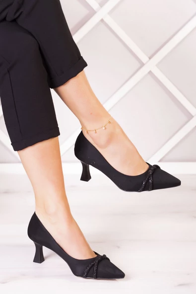 Erkan Saçmacı Adel Siyah Süet Burma Taşlı Abiye Ayakkabı