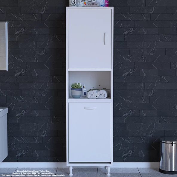 Modilayn SÖKE  ŞİLE 45 x 160 x 32,5 cm 3 Raflı 1 Kapaklı Kirli Çamaşır Bölmeli Banyo Dolabı