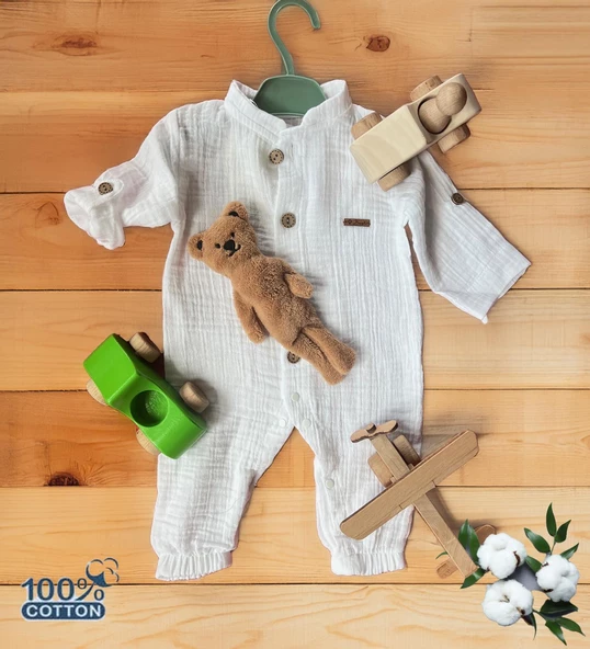 % 100 Organik Pamuklu Müslin Bebek Tulumu - Eoko-TEX Sertifikalı - 4