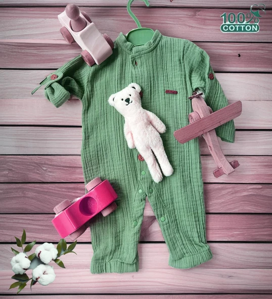 % 100 Organik Pamuklu Müslin Bebek Tulumu - Eoko-TEX Sertifikalı - 10